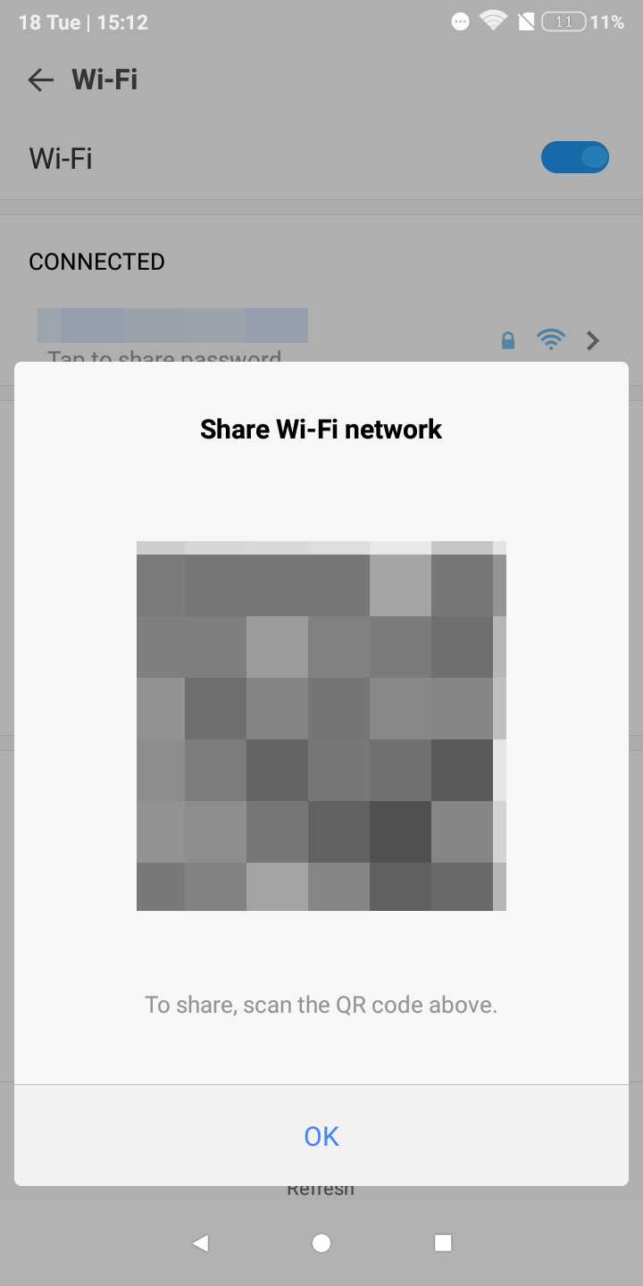 The Wi-Fi sharing option on Xiaomi phones.