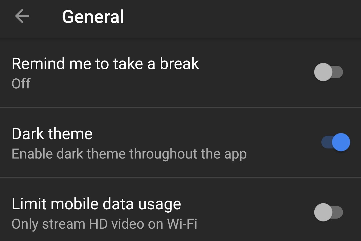 dark theme enabled in android