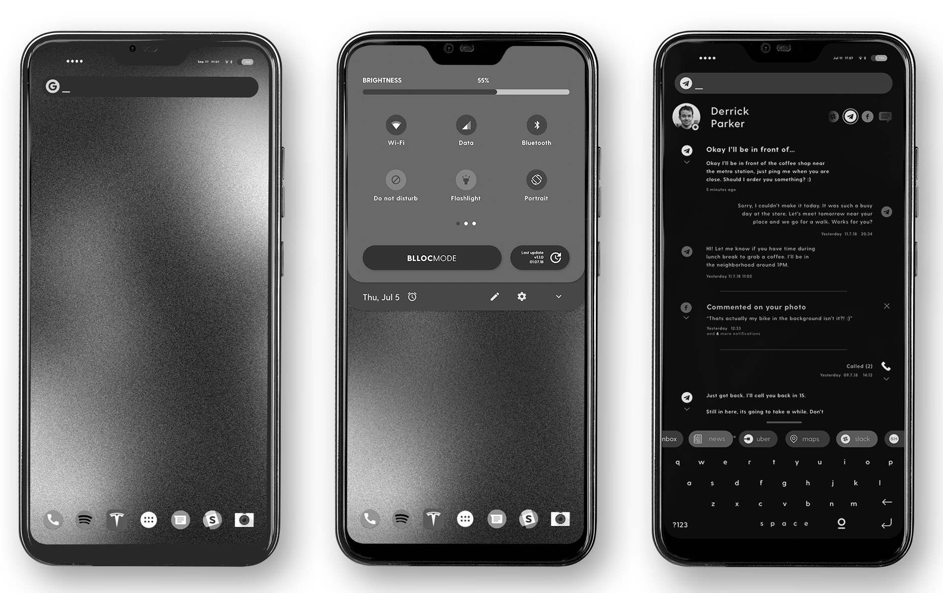 Three images of the Blloc Zero 18 smartphone.