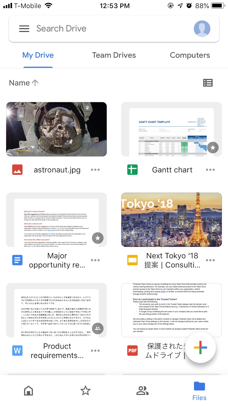 Google Drive Material Design Files menu