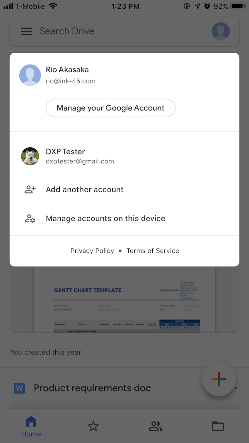 Google Drive Material Design account changing