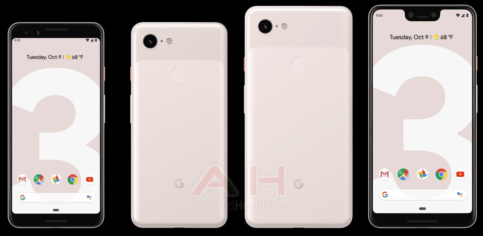 Leaked images of the Google Pixel 3 pink color option.