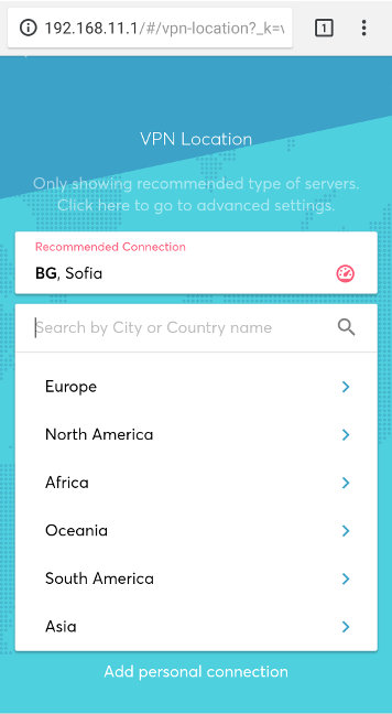 Keezel settings menu showing VPN search