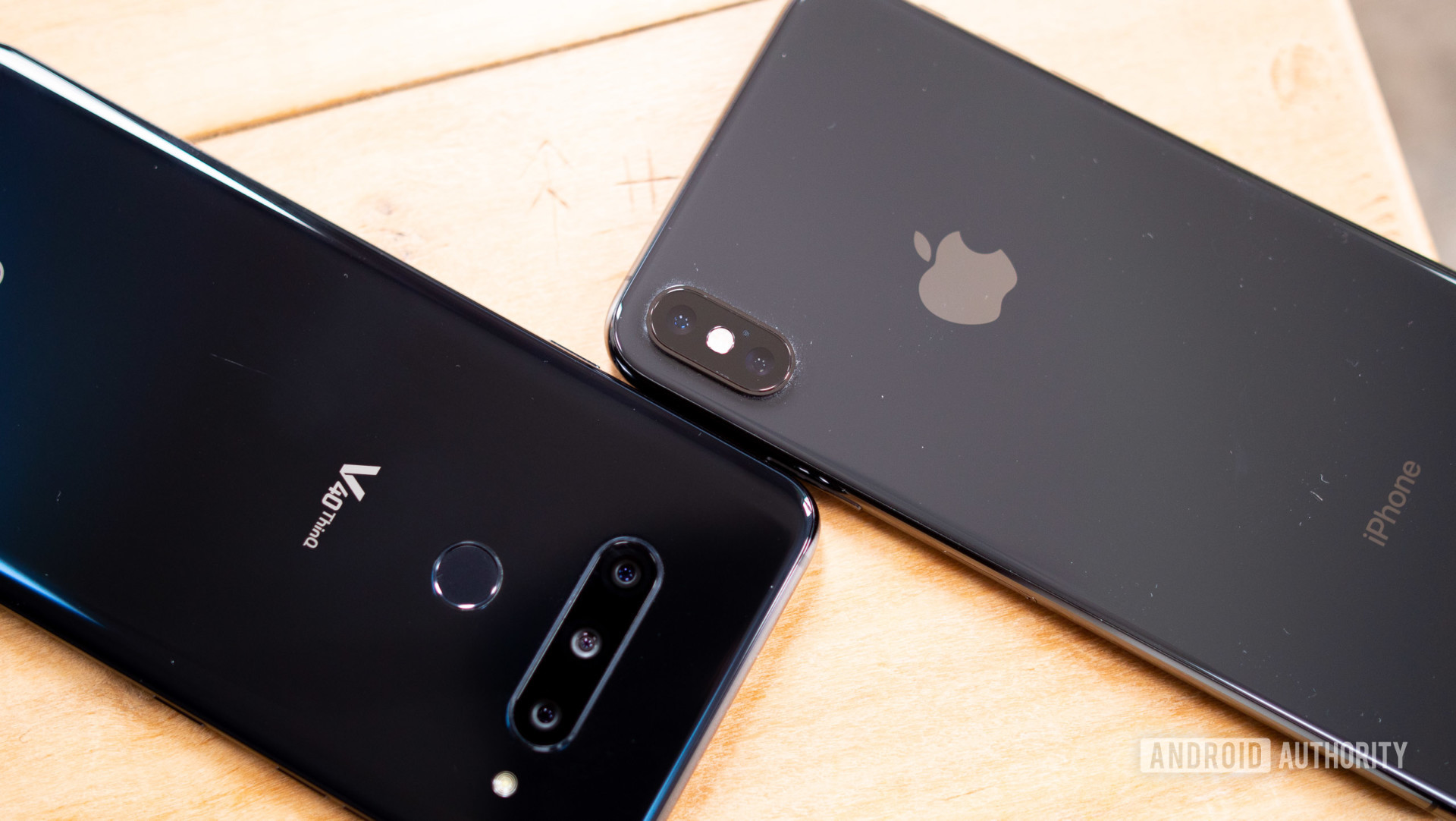 LG V40 side by side with Apple iPhone XS Max