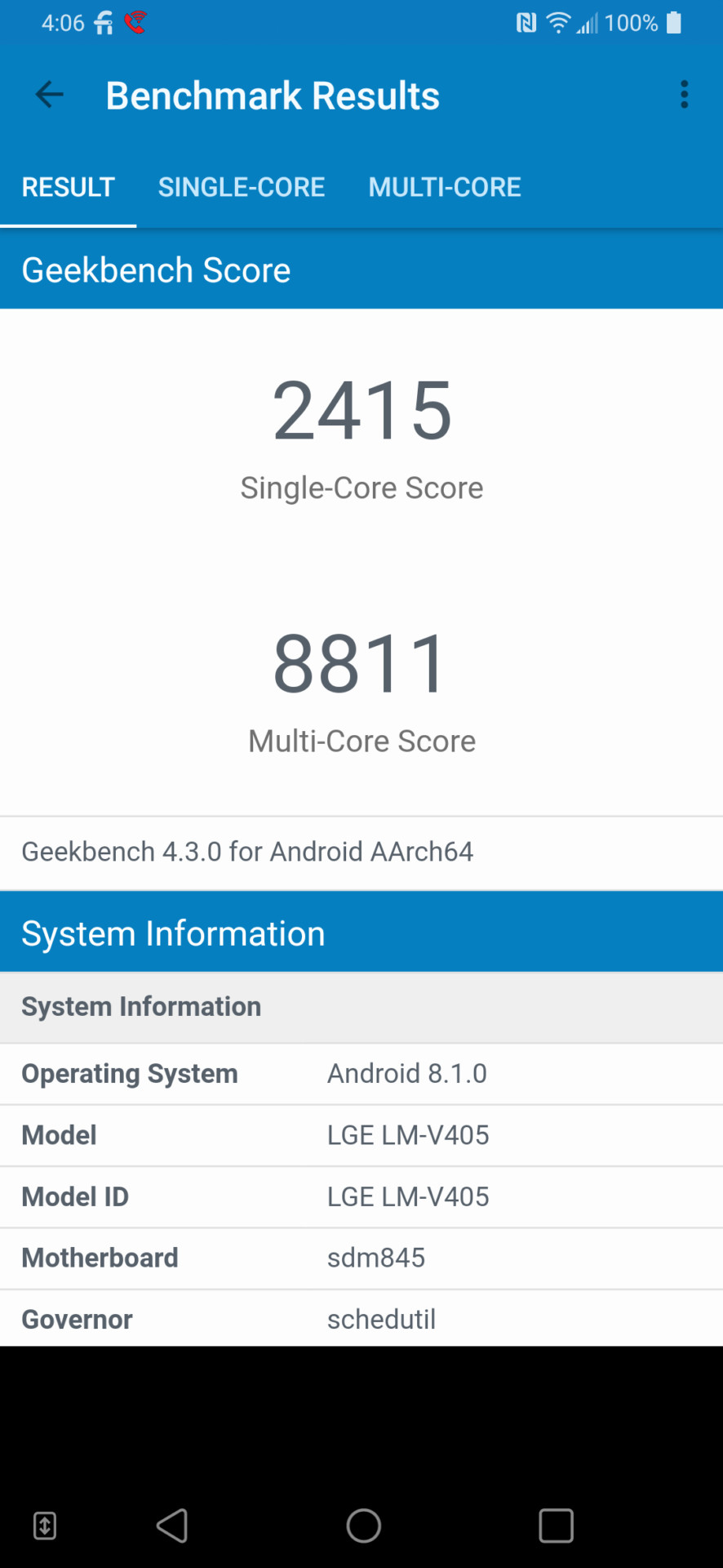 LG V40 benchmark - Geekbench 4