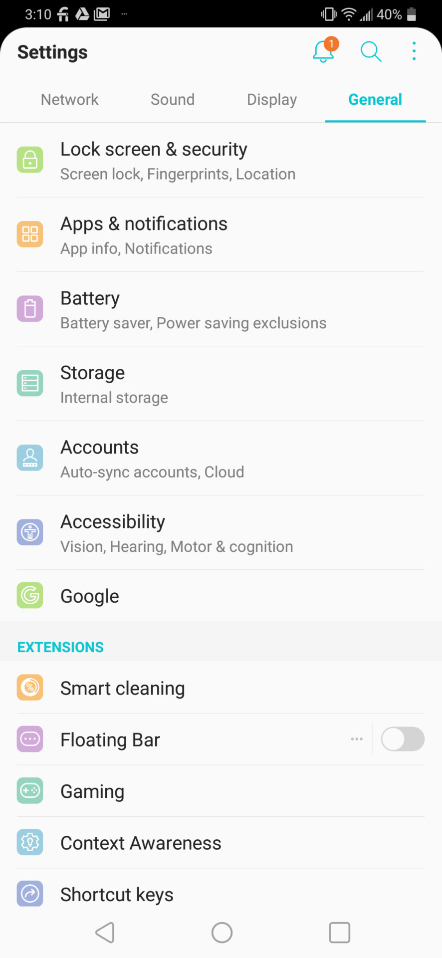 LG V40 settings menu