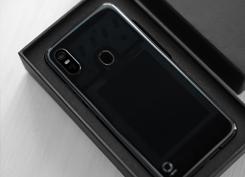 A promotional image of the back of the Blloc Zero 18 smartphone.