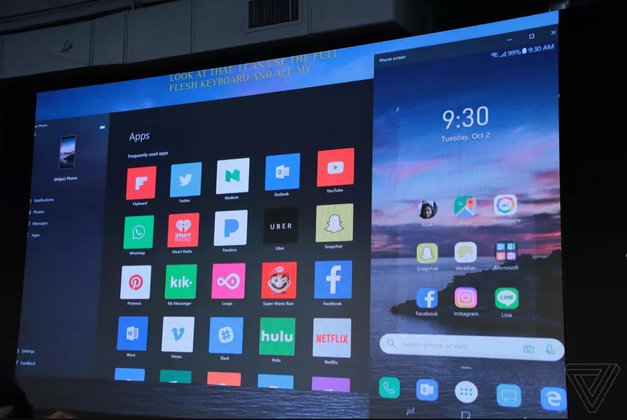 Microsoft presenting Windows 10 app mirroring at its Surface event in New York City.