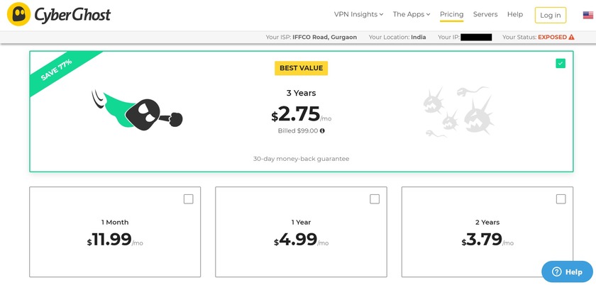 cyberghost vpn pricing and subscription plans