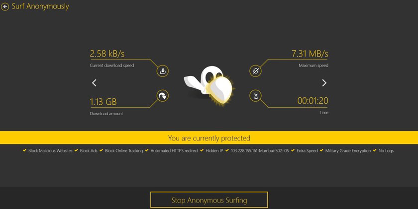 cyberghost vpn additional info when connected to a server