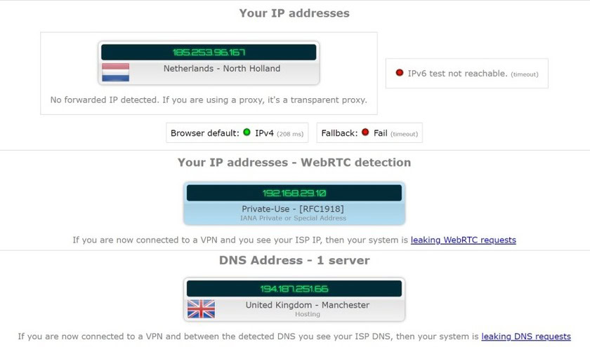 cyberghost vpn ip and dns leak test