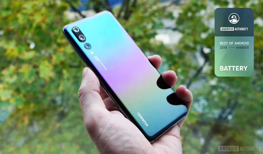 The Huawei P20 Pro alongside the Best of Android 2018 award for best battery.