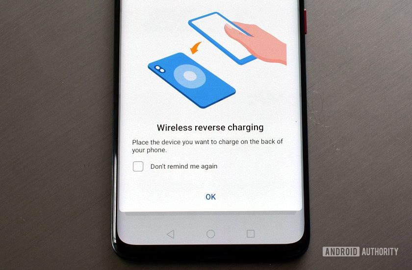 Screenshot of HUAWEI Mate 20 Pro Reverse Wireless Charging Prompt