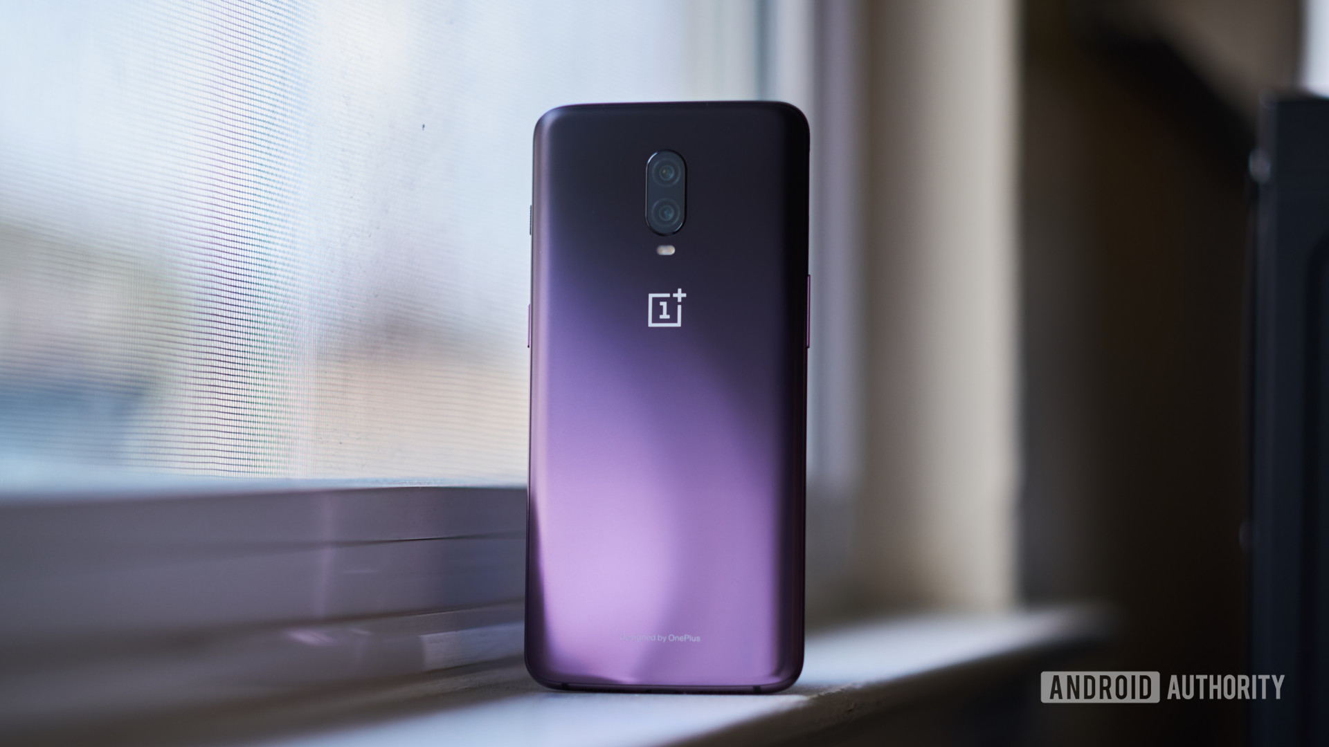 The OnePlus 6T in Thunder Purple from behind.