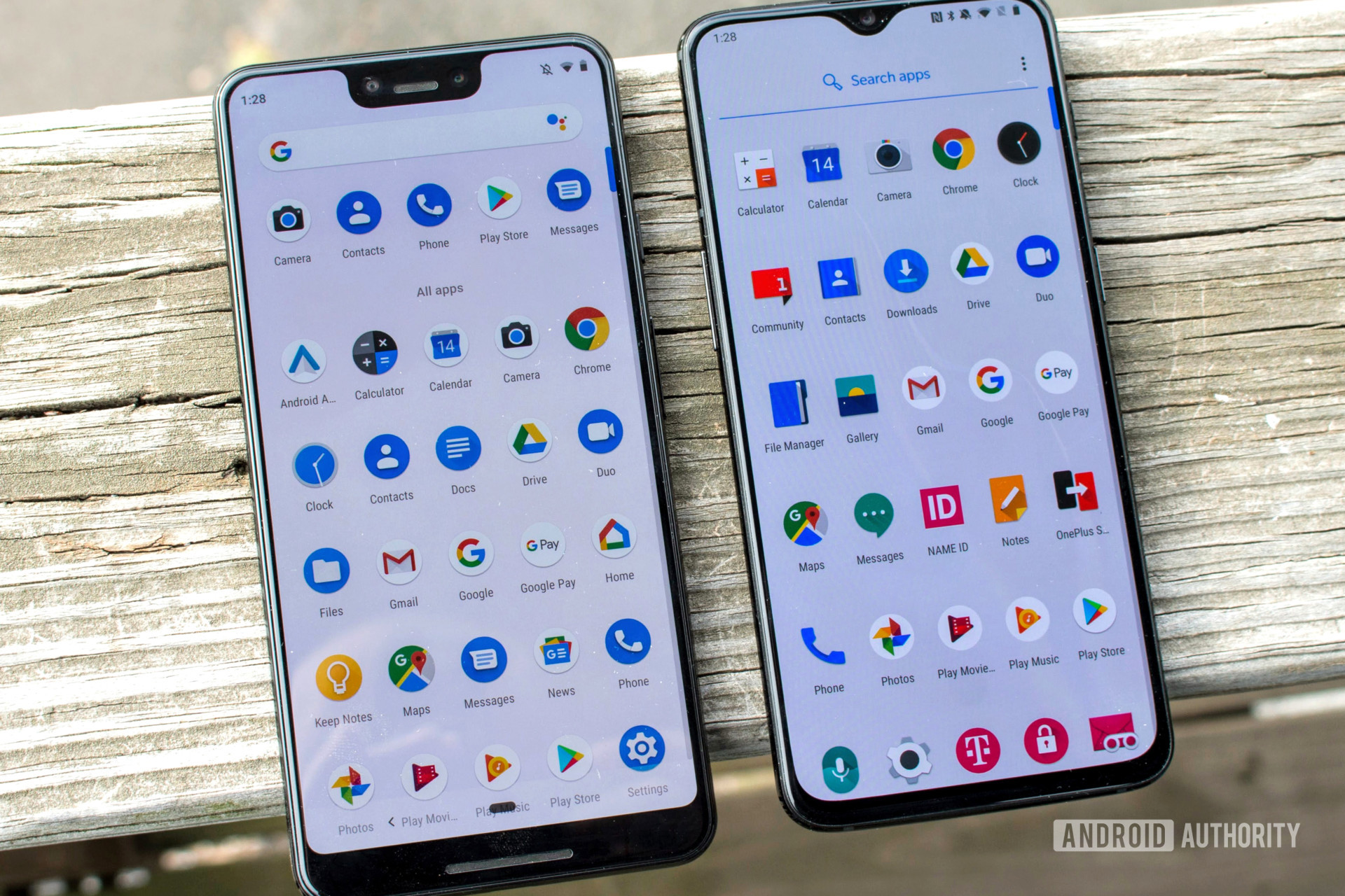The OnePlus 6T next to the Google Pixel 3 XL.