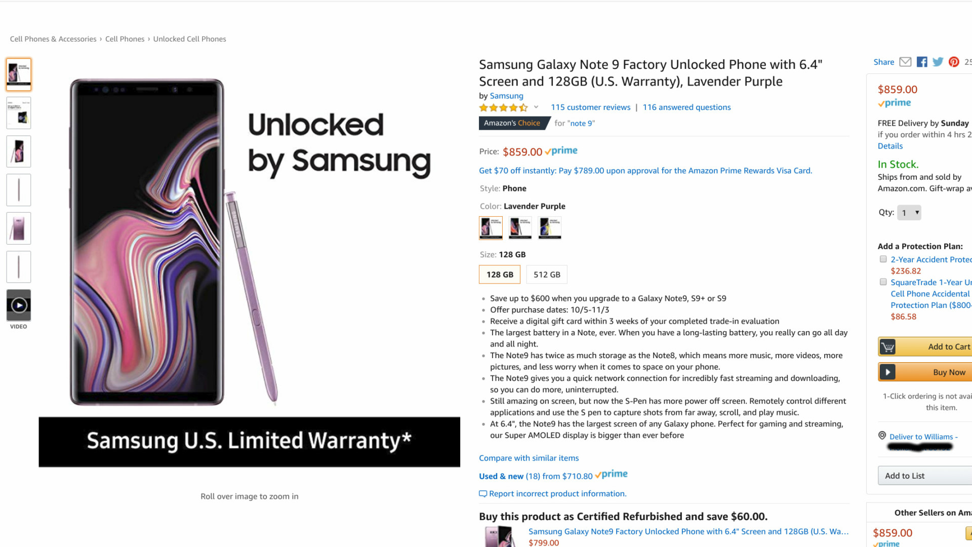 Amazon deal on the Samsung Galaxy Note 9