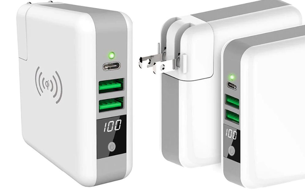 Three-Port Charger with Qi-Enabled Wireless Charger and Power Bank