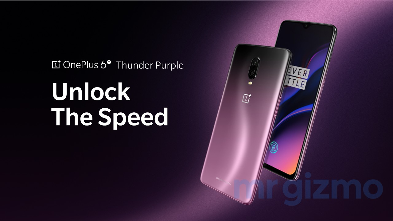 The OnePlus 6T in Thunder Purple in a press render.