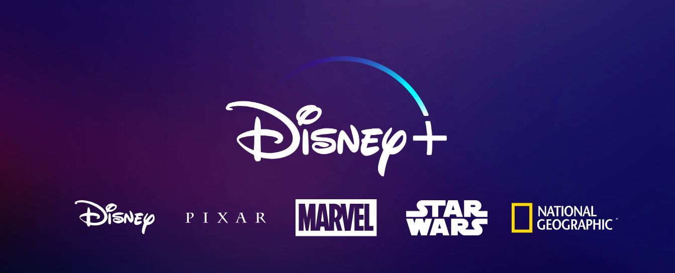 Disney plus logo above Disney, Pixar, Marvel, Star Wars and National Geography