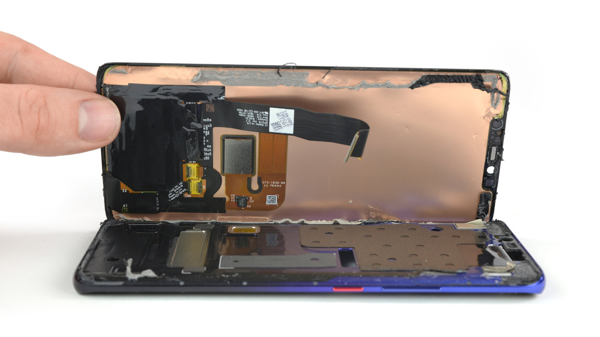 The HUAWEI Mate 20 Pro with its display detached from the body.