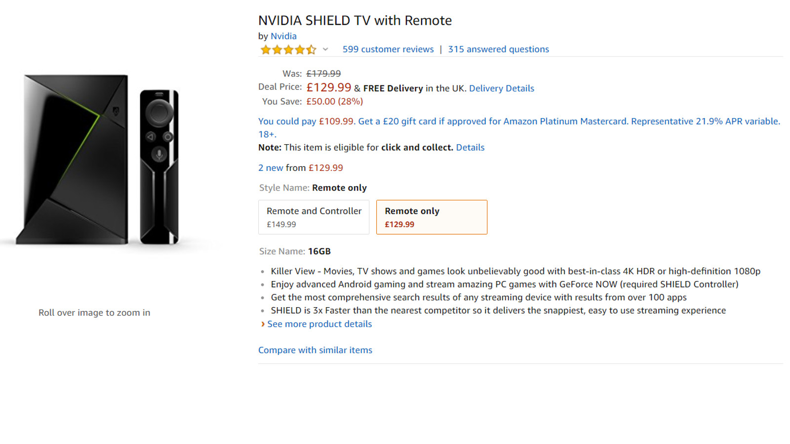 The Nvidia Shield TV from Amazon UK.