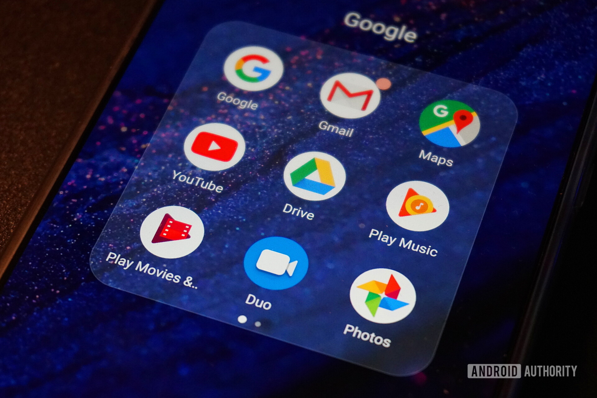 Google app icons on a smartphone display