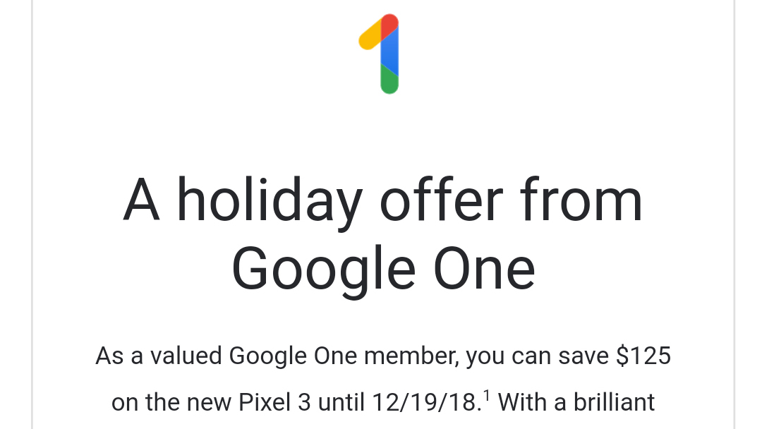 Holiday offer on the Pixel 3 from Google.