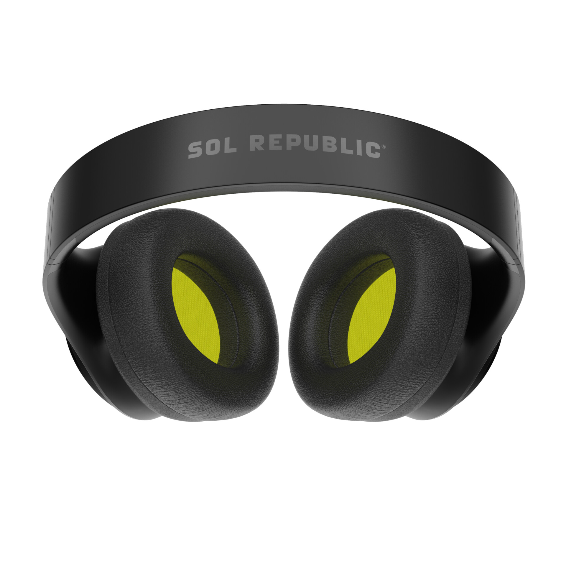 Sol Republic Soundtrack Pro headphones top-down image on white background.