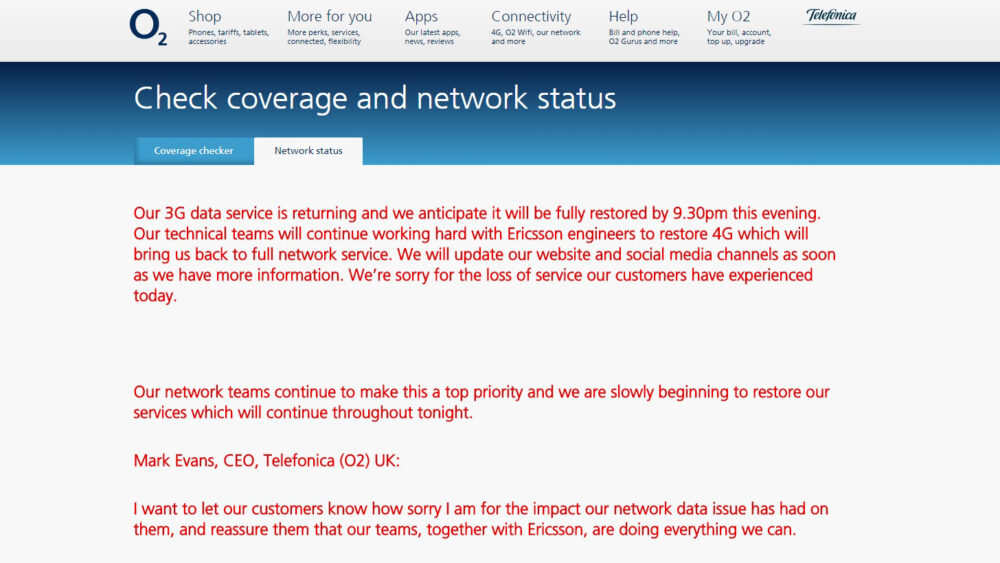 O2 network disruption causes havoc, service will be back Friday morning