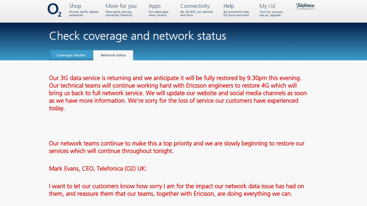 O2 network disruption causes havoc, service will be back Friday morning