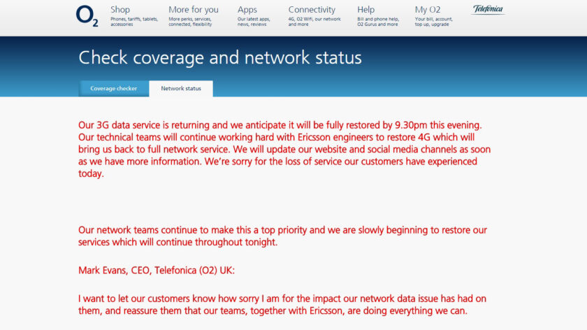 O2 network disruption causes havoc, service will be back Friday morning