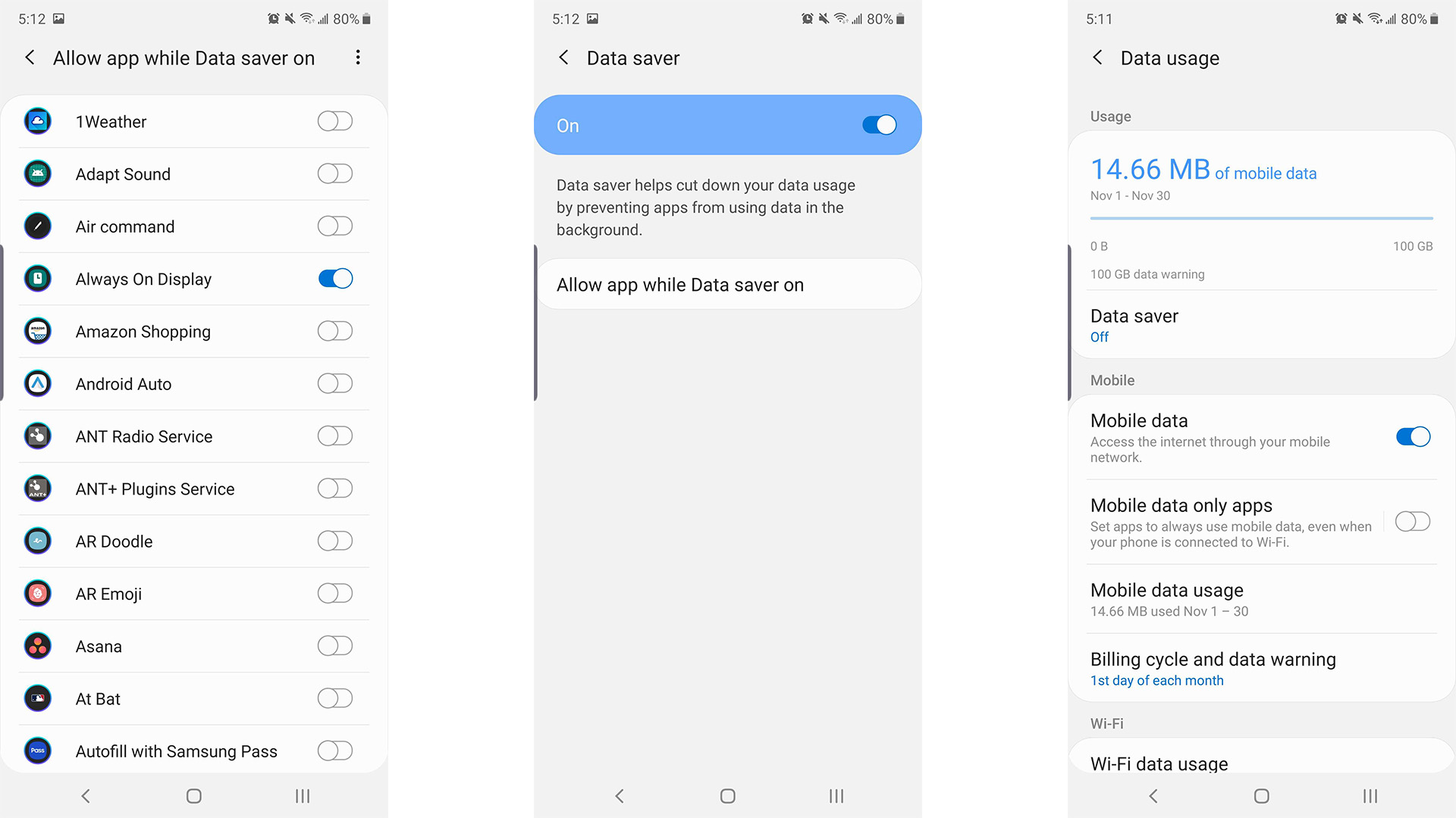 Samsung Galaxy Note 10 data saver screenshot