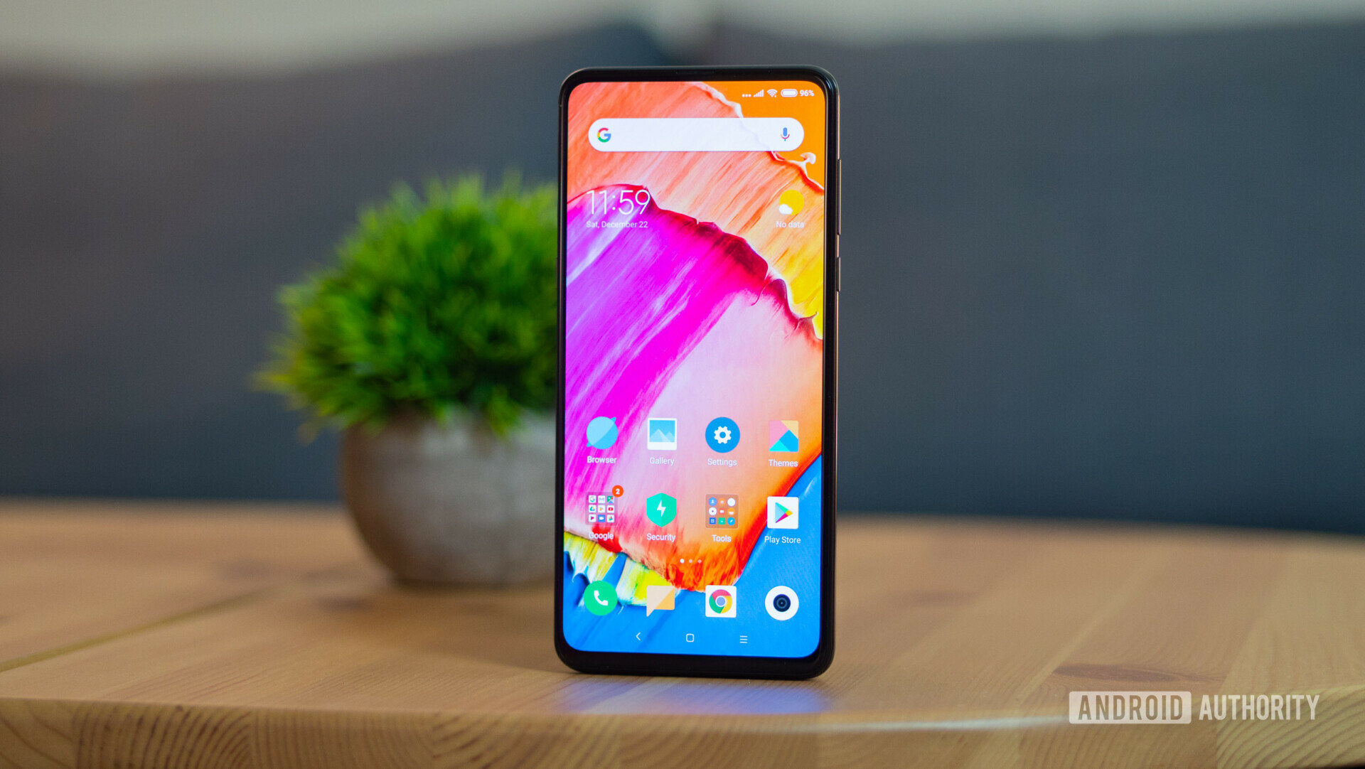 Xiaomi Mi Mix 3 front, with the screen turned on. 