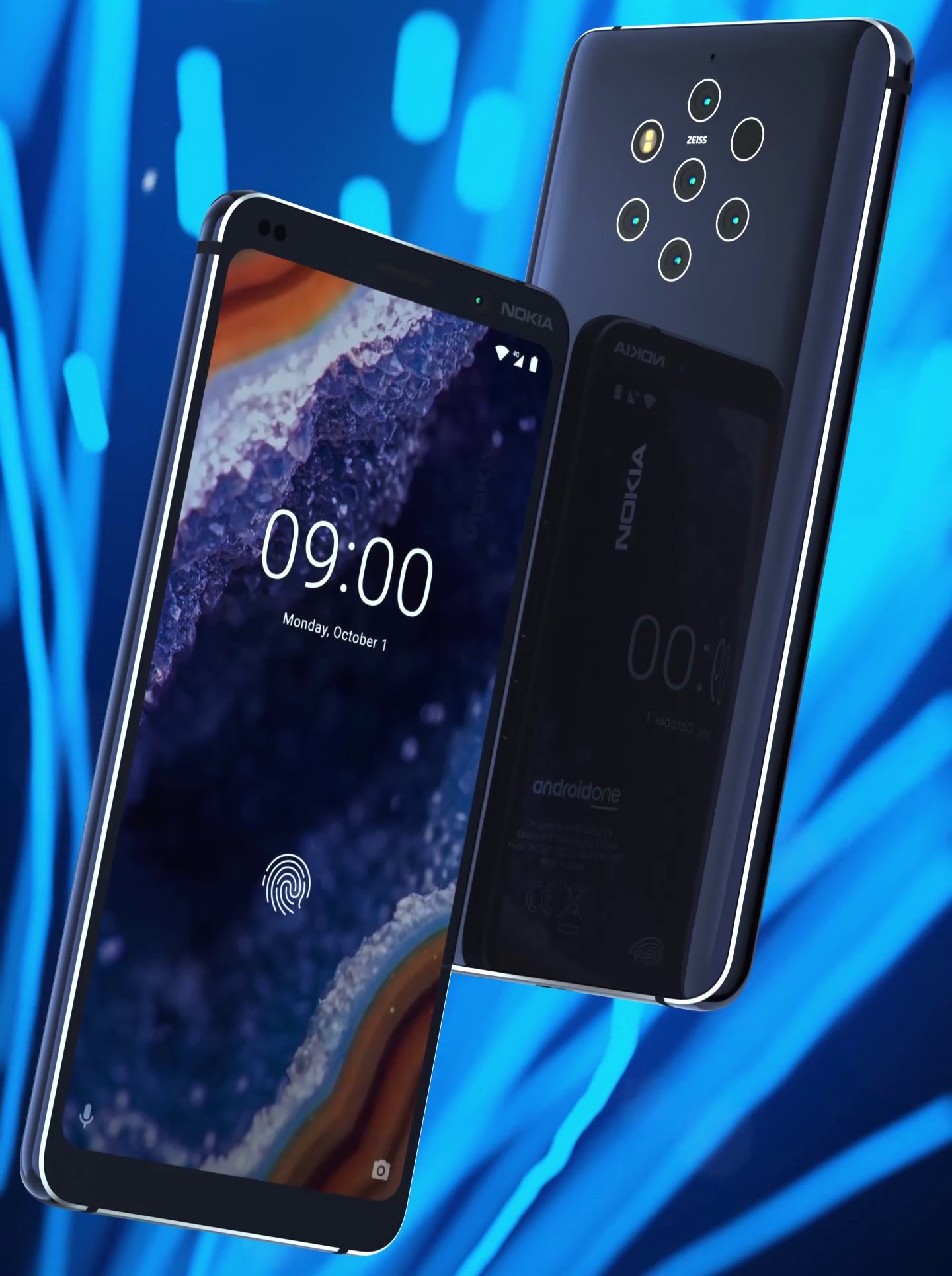 A Nokia 9 PureView render image showing the front and rear of the device.