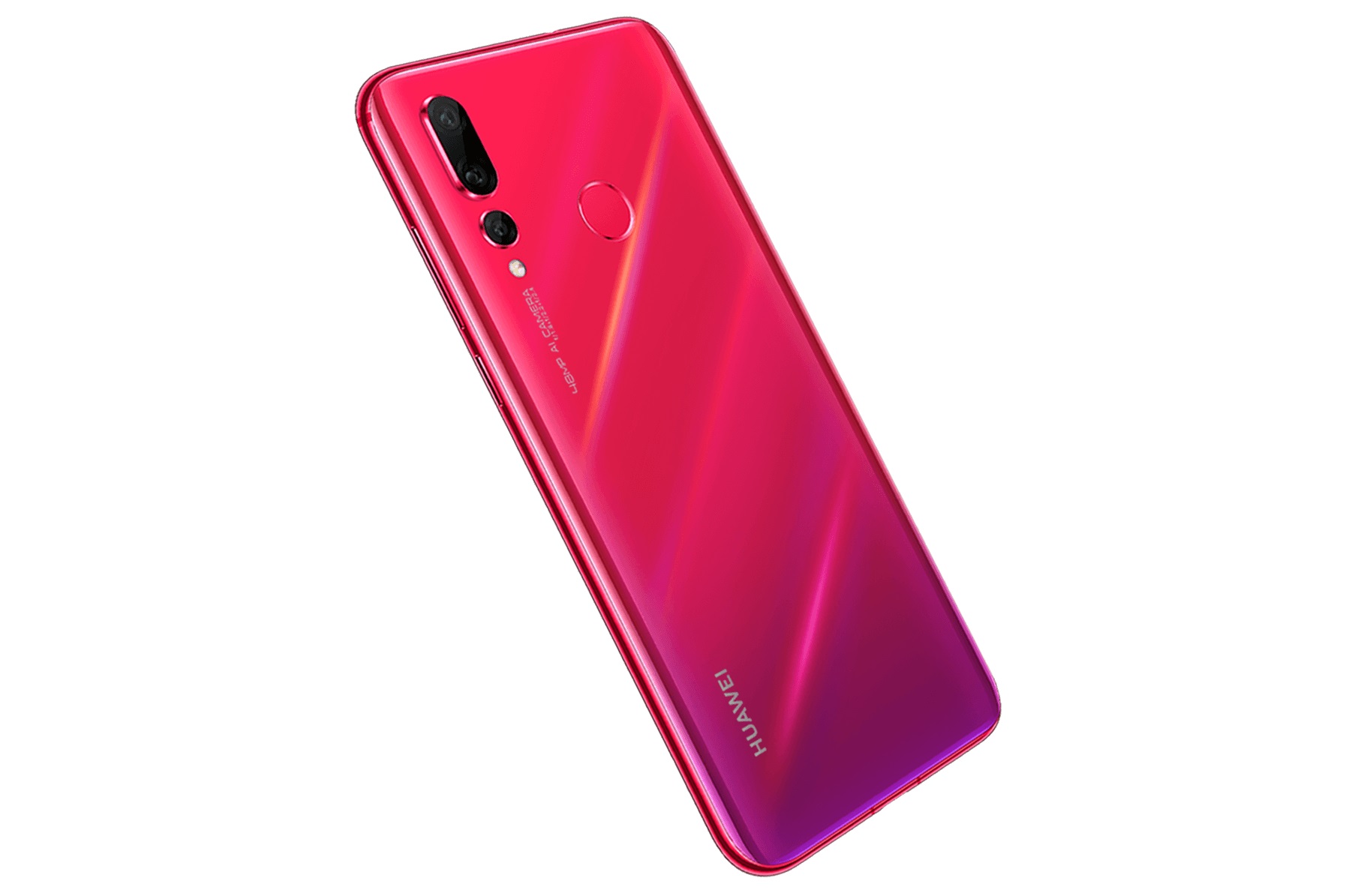 The HUAWEI Nova 4 smartphone in red from behind.