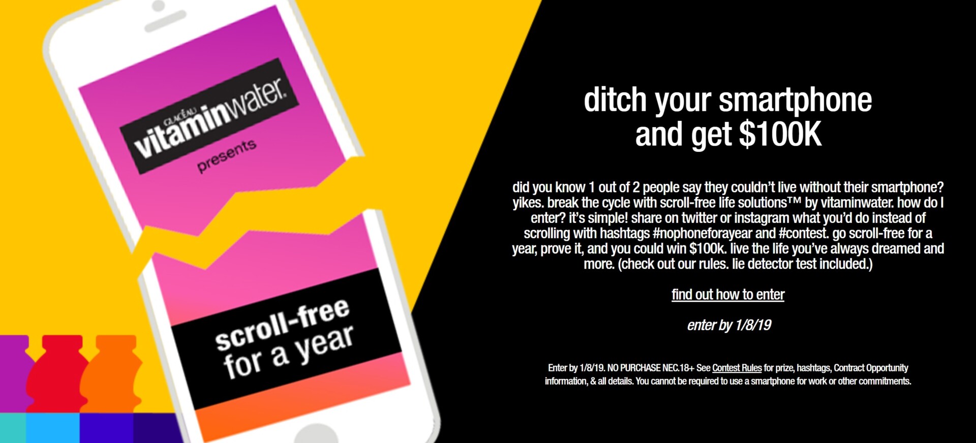 Vitaminwater competition promo image featuring a phone breaking in half.