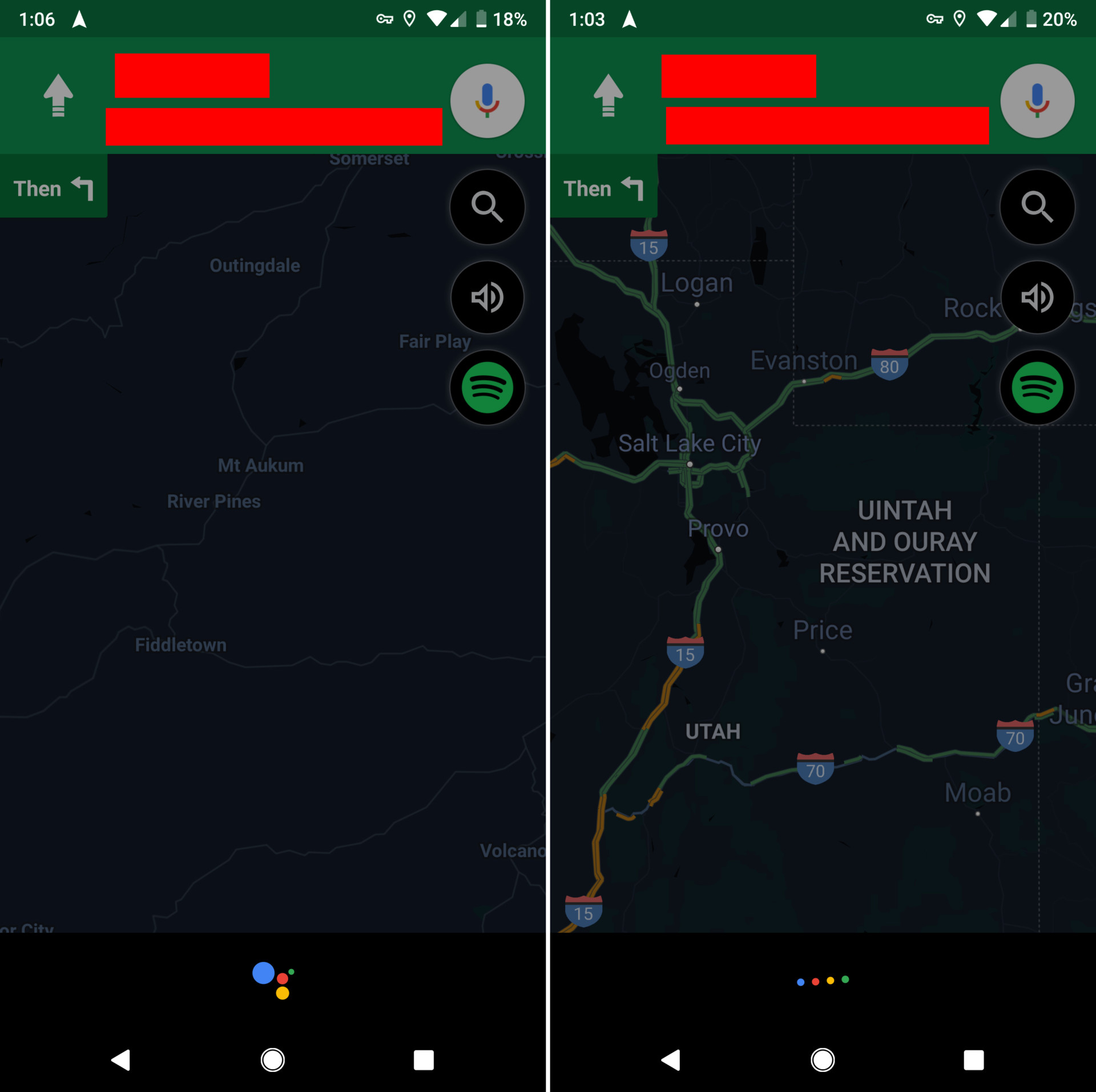 Google Maps screenshots featuring the new Google Assistant