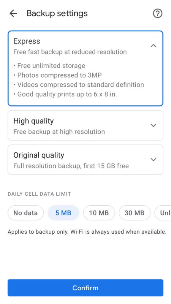 Google Photos Express backup.