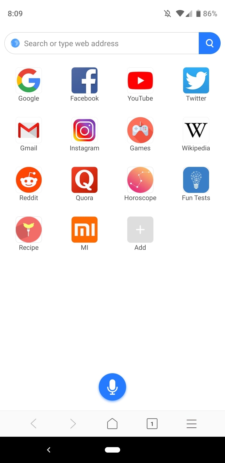 Xiaomi Mint Browser Homepage