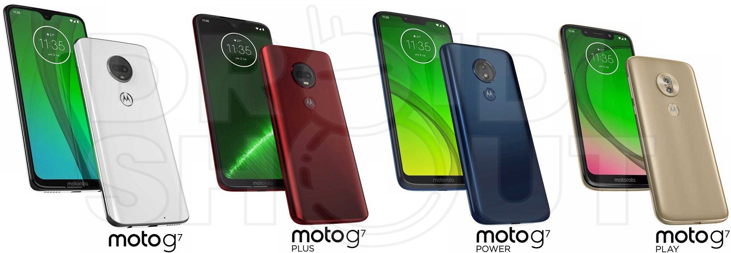 An alleged render of the Moto G7 series featuring four smartphones.