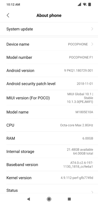 Pocophone F1 Android Pie Screenshot