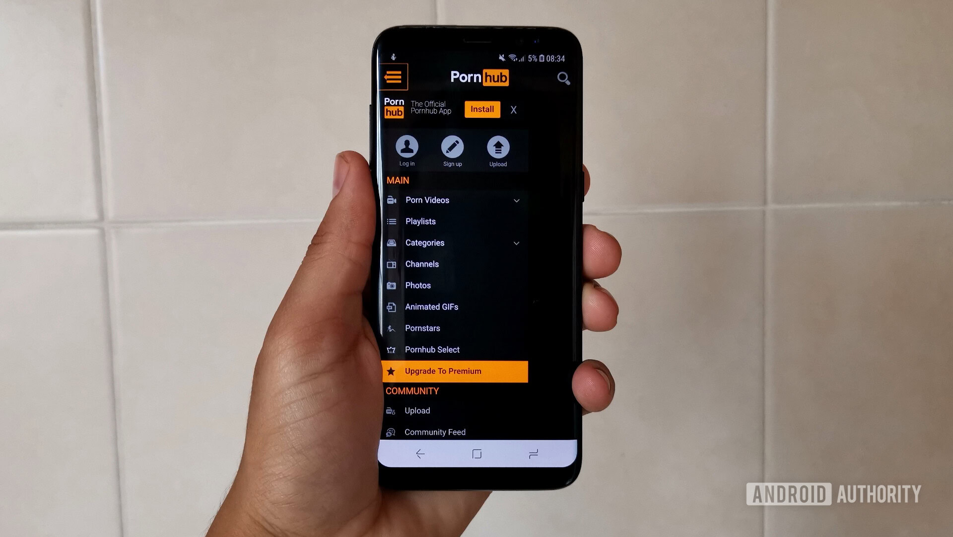 The Pornhub website on a smartphone.