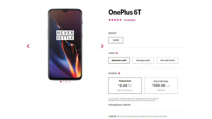 T-Mobile OnePlus 6T listing
