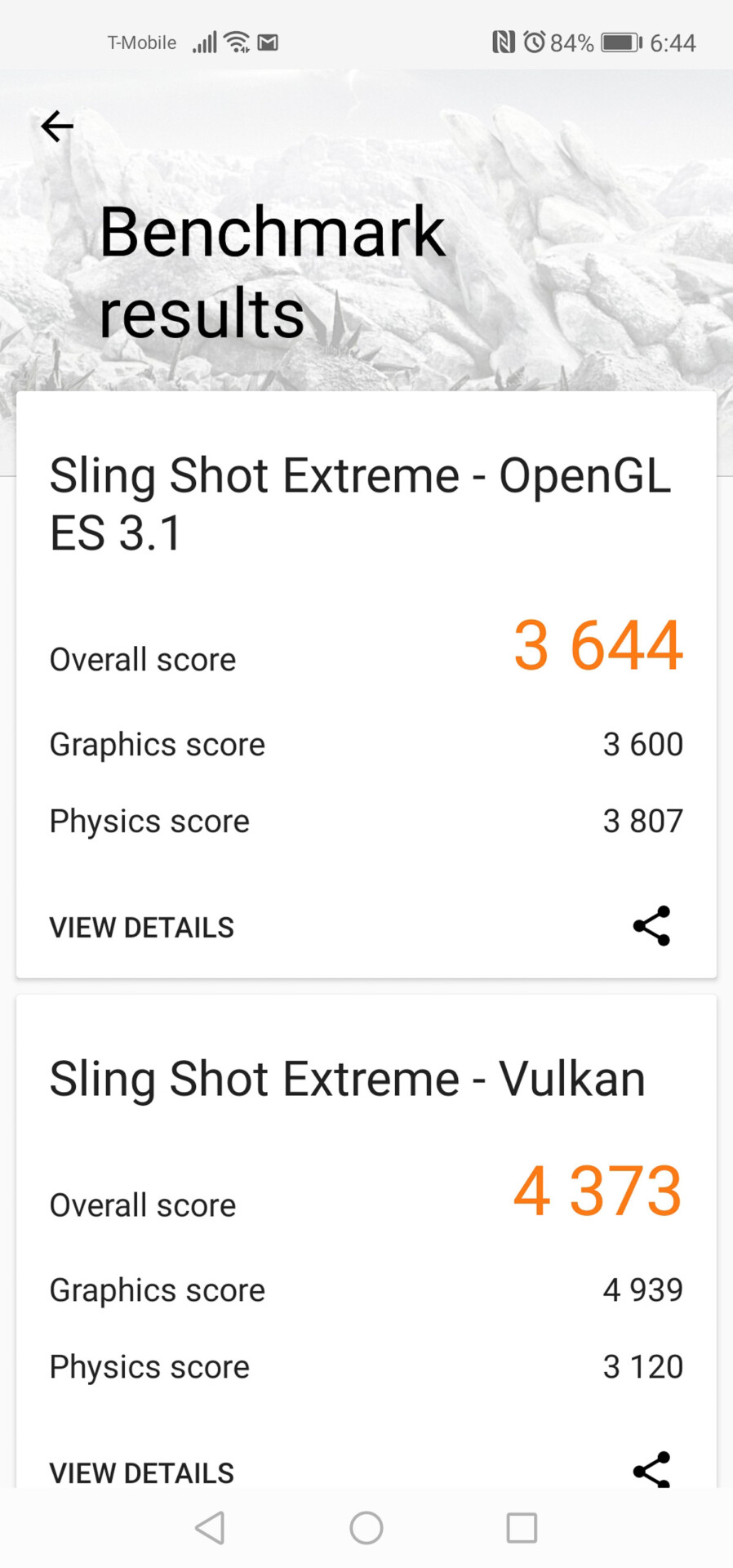 Honor View 20 benchmark results Sling Shot Extreme
