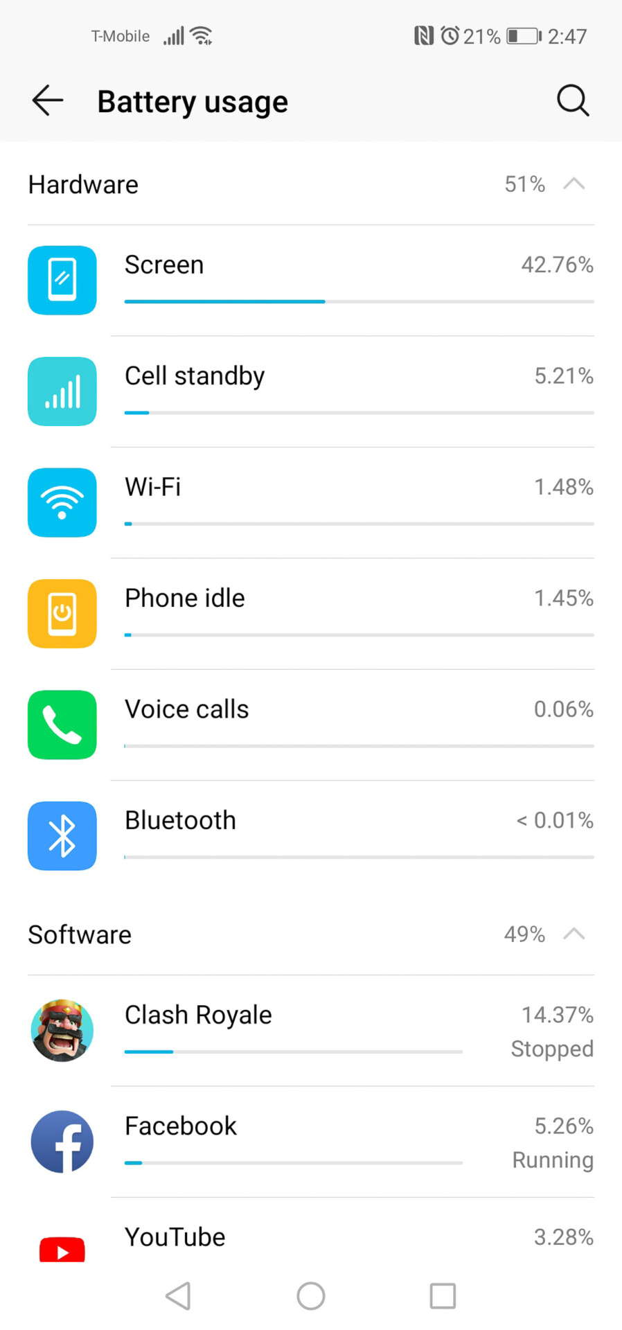 HONOR View 20 battery stats default screen