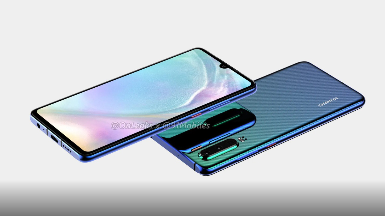 A rendered image of the HUAWEI P30 includes a headphone jack, no more USB-C headphones.