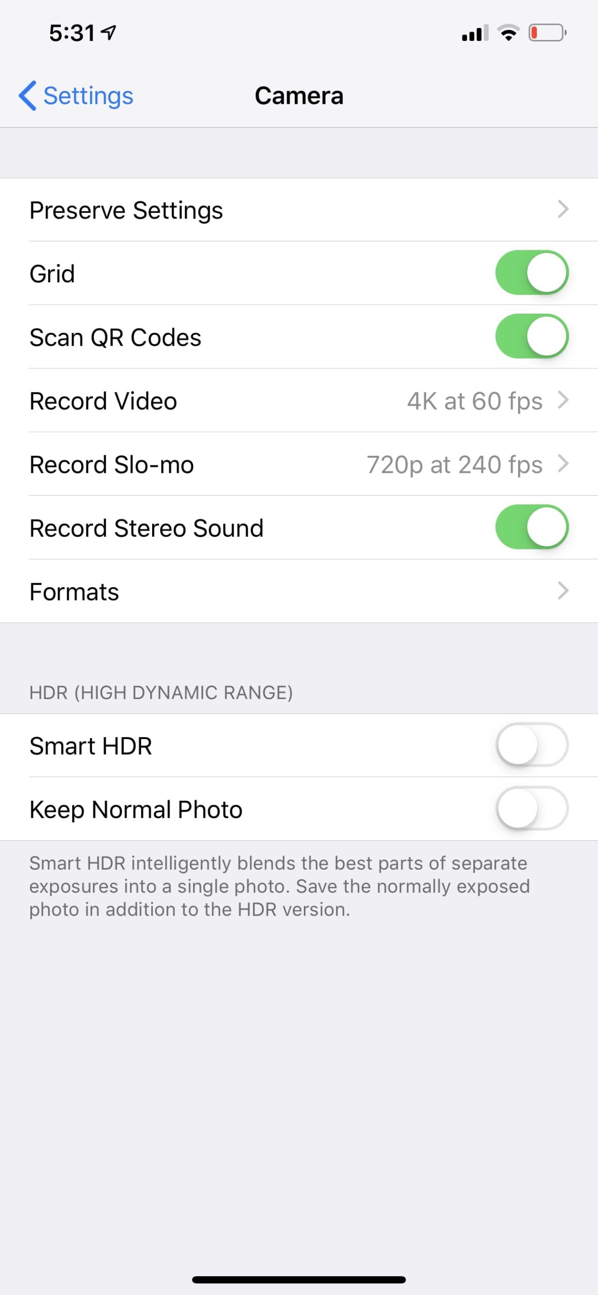 iPhone XS Max camera app settings