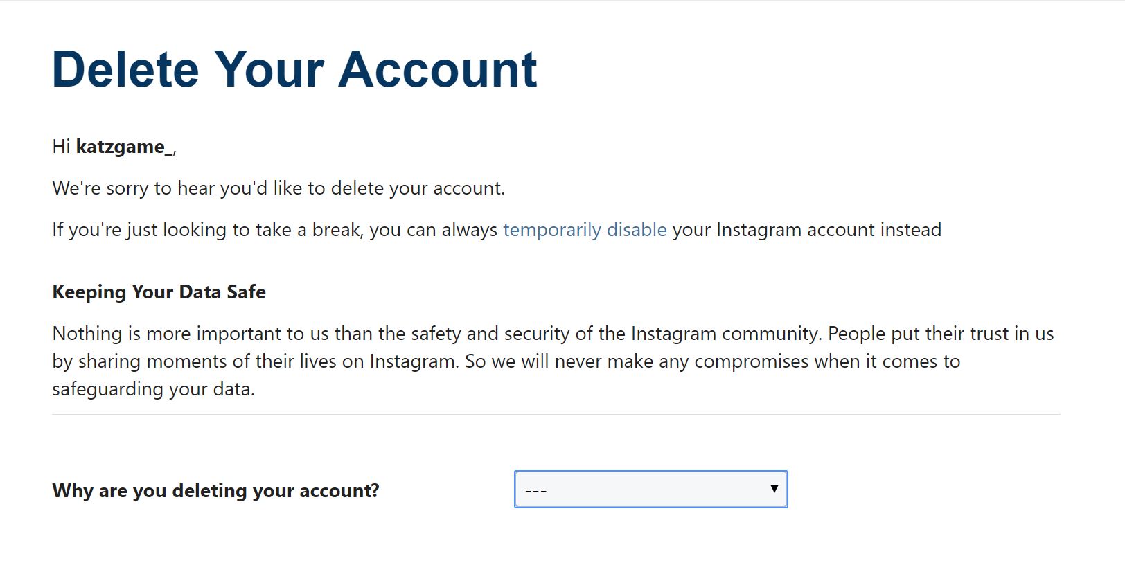 Instagram desktop screenshot for deleting account - Tips &amp; Tricks for Instagram