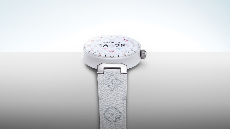 A promotional image of the 2019 version of the Louis Vuitton Tambour Horizon smartwatch with Wear OS.