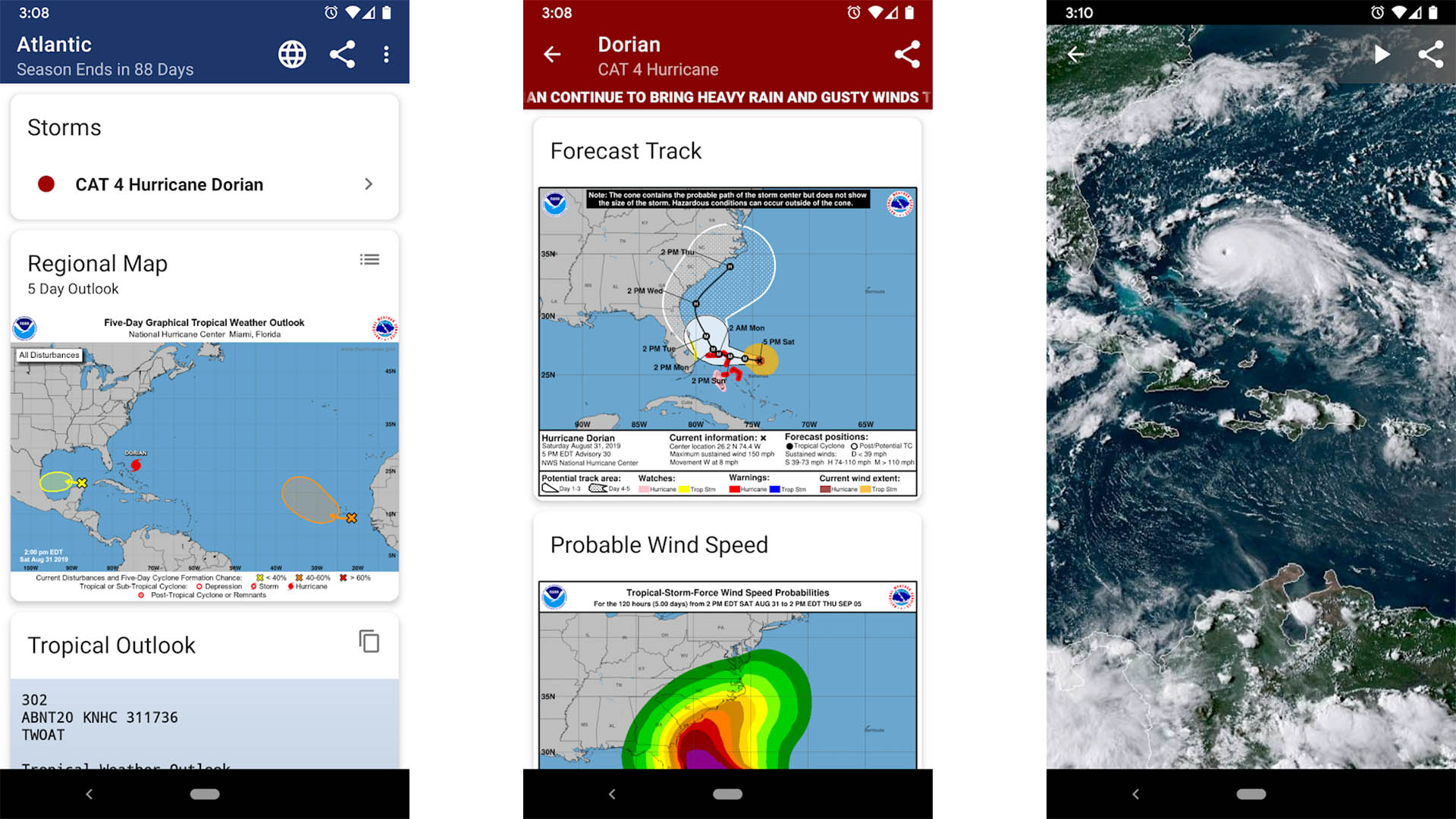 Captura de pantalla del rastreador de huracanes SeaStorm 2020